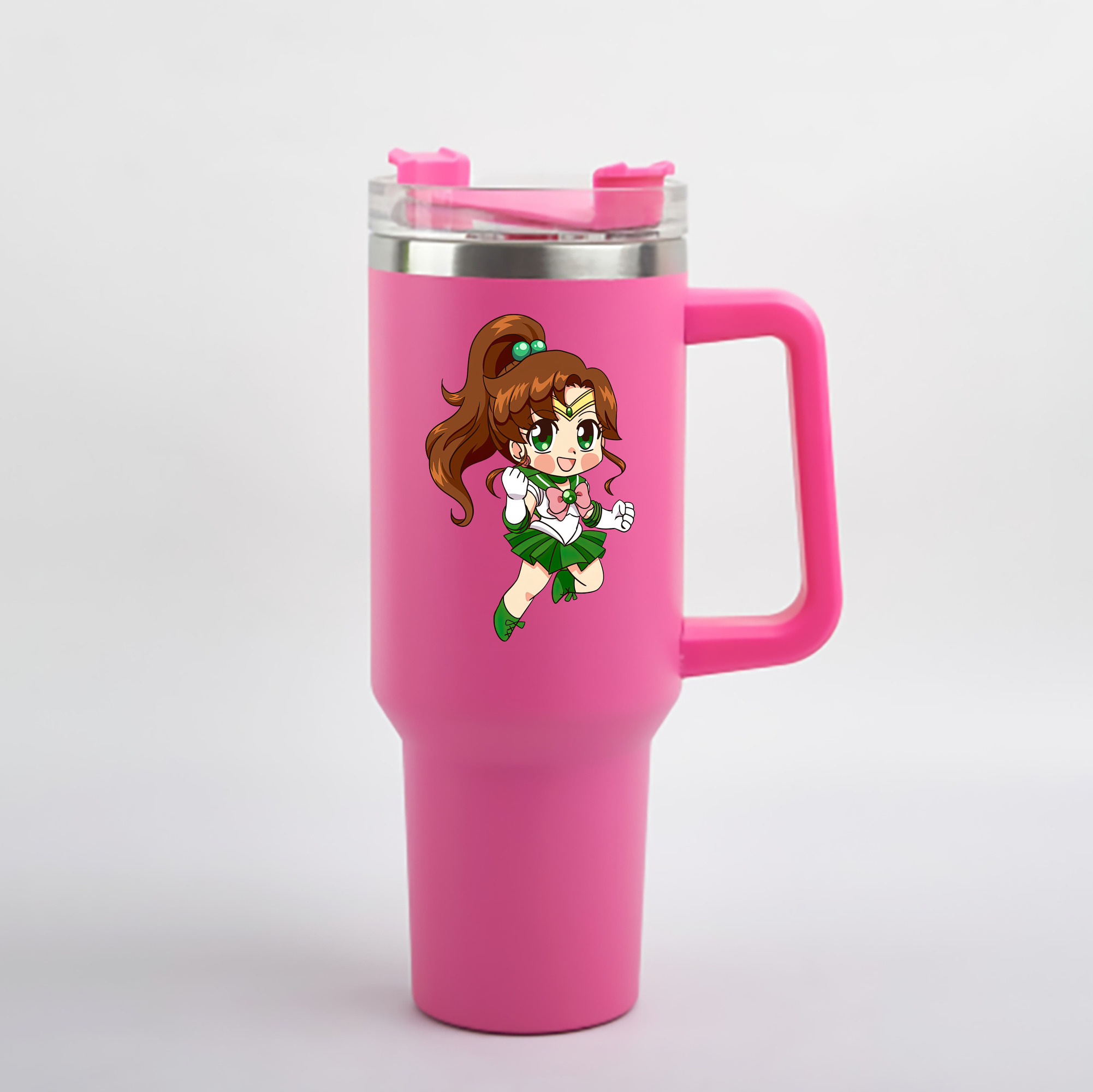 （画像用） 美少女戦士セーラームーン 木野 まこと きの まこと Sailor Moon Kino Makoto （セーラージュピター；Sailor Jupiter） 1200mL車用タンブラー - クリスタルステッカー（プラスチックストロー付き）